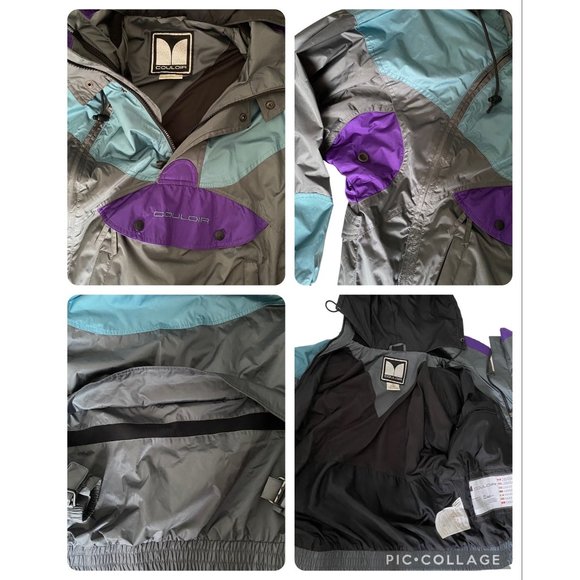 Vtg Couloir Mens Hooded Windbreaker Jacket Sz 40 Green Entrant Nylon Colorblock - Picture 7 of 16